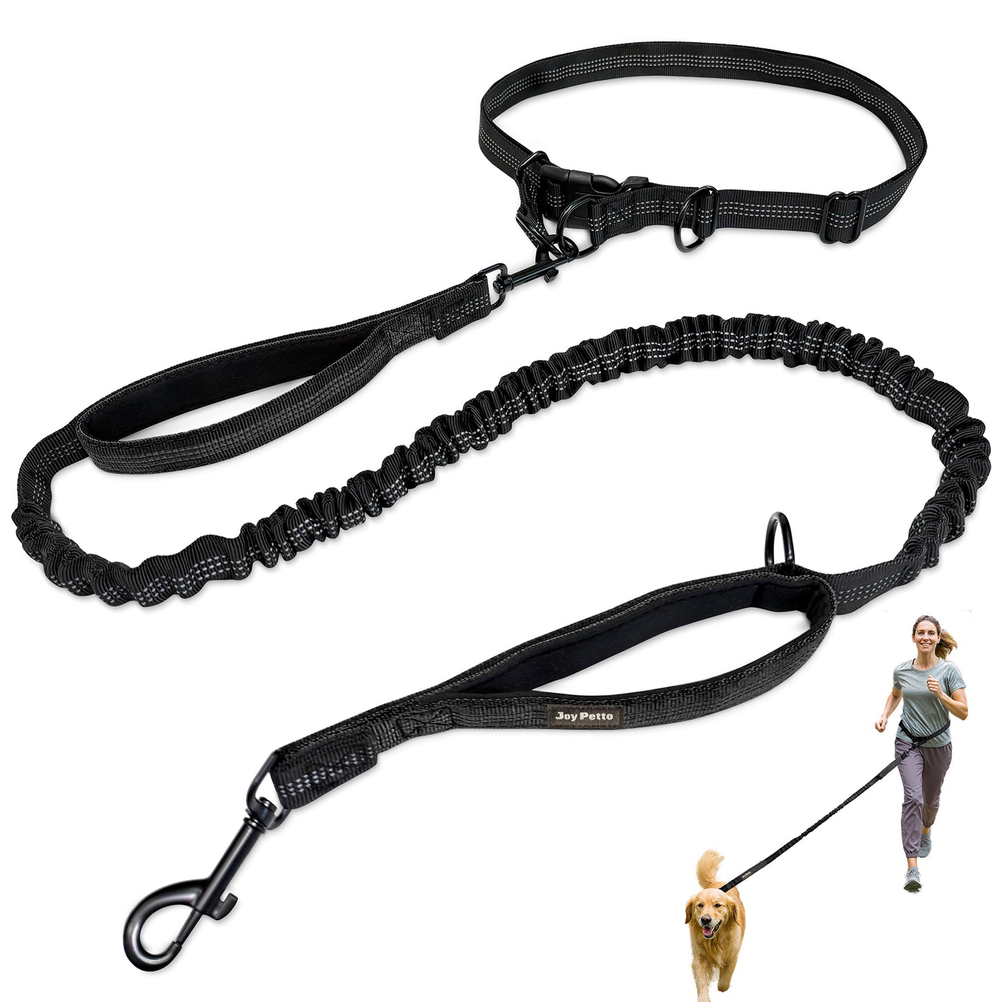 JoyPetto Hands-Free Bungee Dog Leash with Waist Belt & Dual Handles