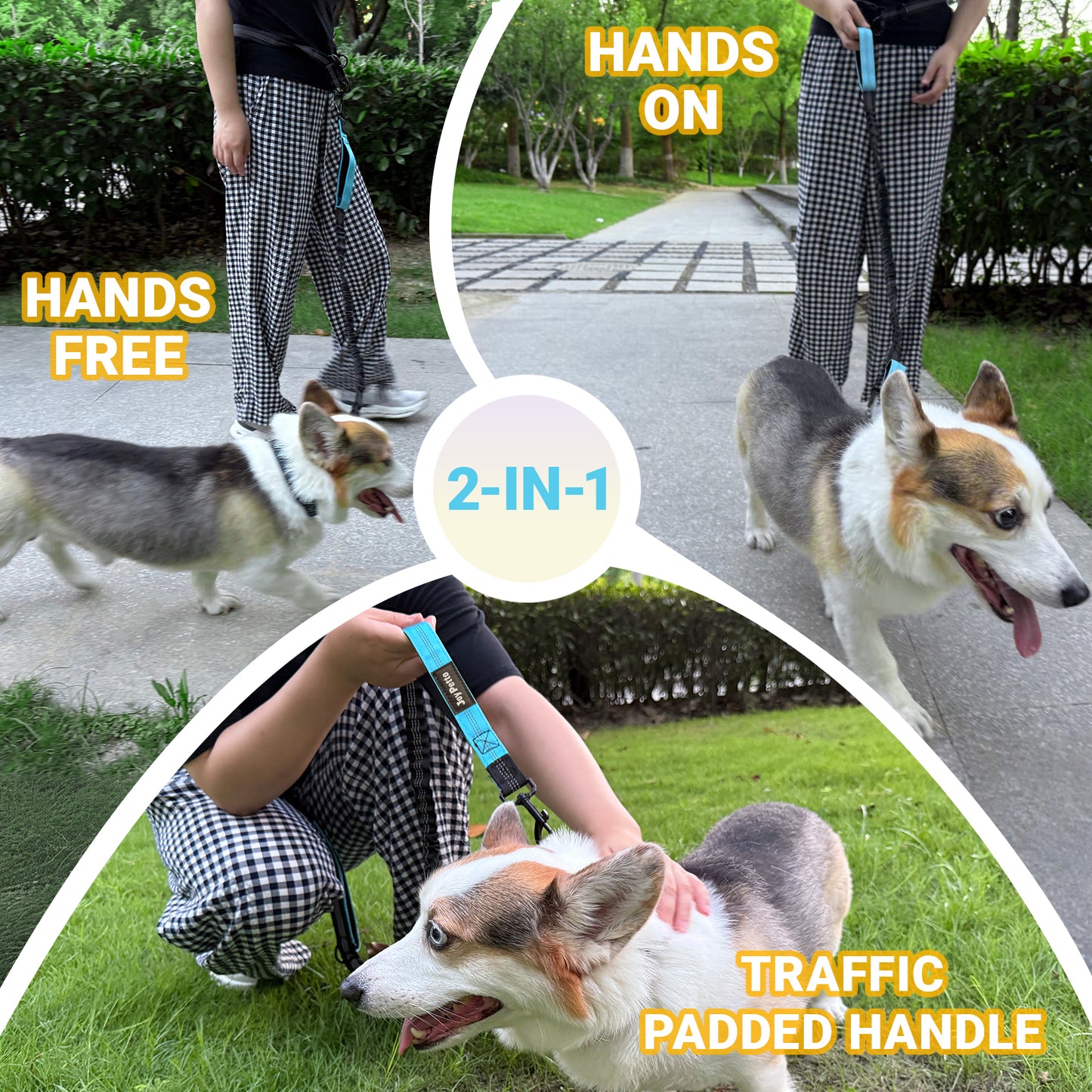 JoyPetto Hands-Free Bungee Dog Leash with Waist Belt & Dual Handles