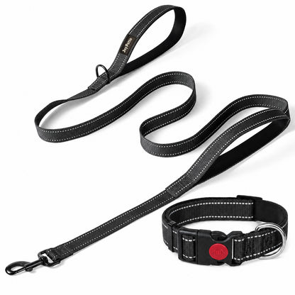 JoyPetto Reflective Dog Collar & 6 ft Dual-Handle Leash Set