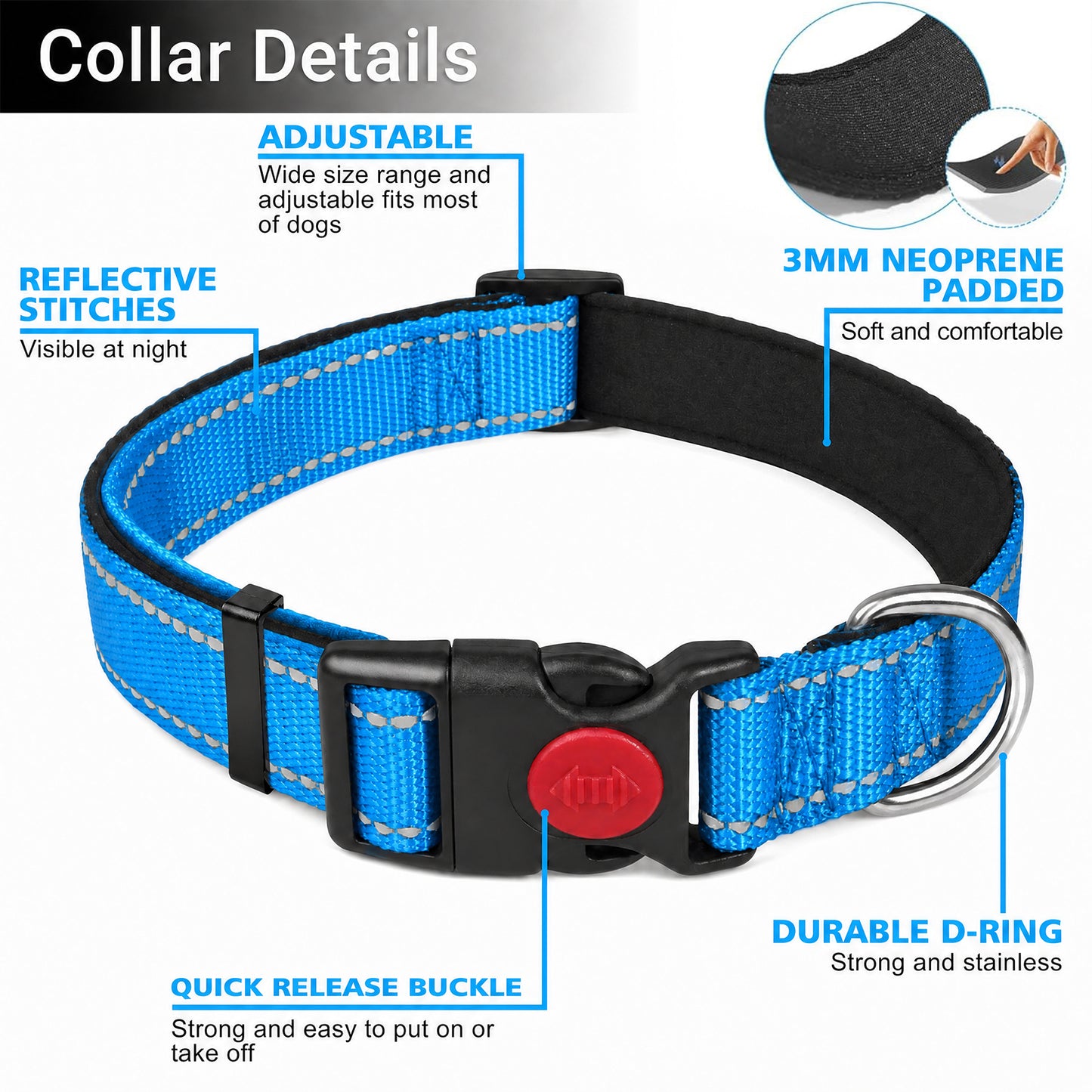 JoyPetto Reflective Dog Collar & 6 ft Dual-Handle Leash Set