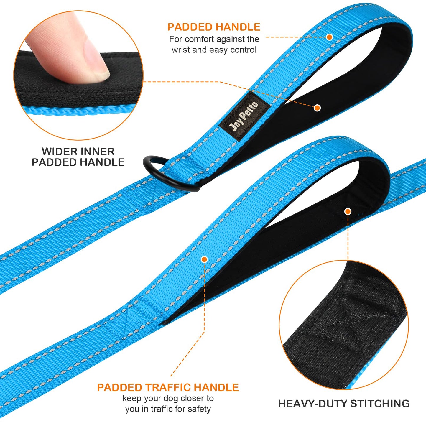 JoyPetto Reflective Dog Collar & 6 ft Dual-Handle Leash Set