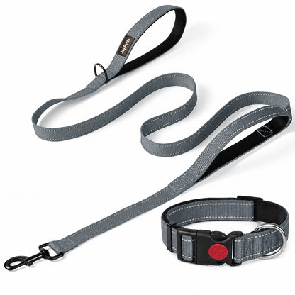 JoyPetto Reflective Dog Collar & 6 ft Dual-Handle Leash Set