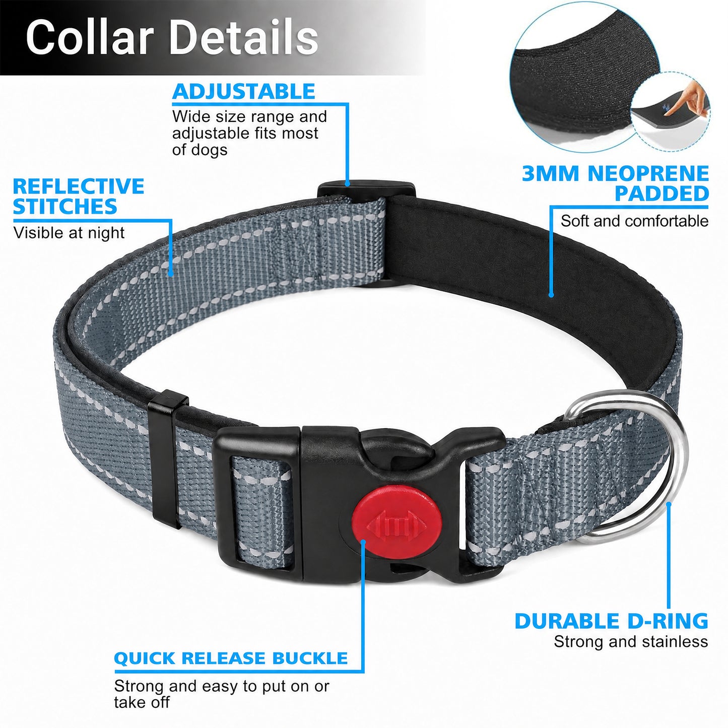 JoyPetto Reflective Dog Collar & 6 ft Dual-Handle Leash Set