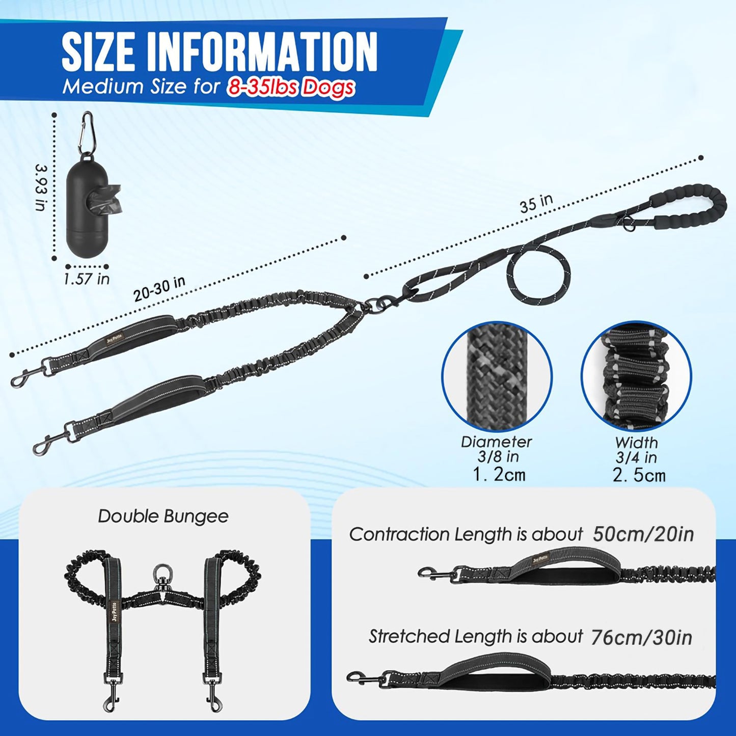 JoyPetto No-Tangle Double Dog Leash with 360° Swivel & Padded Handles