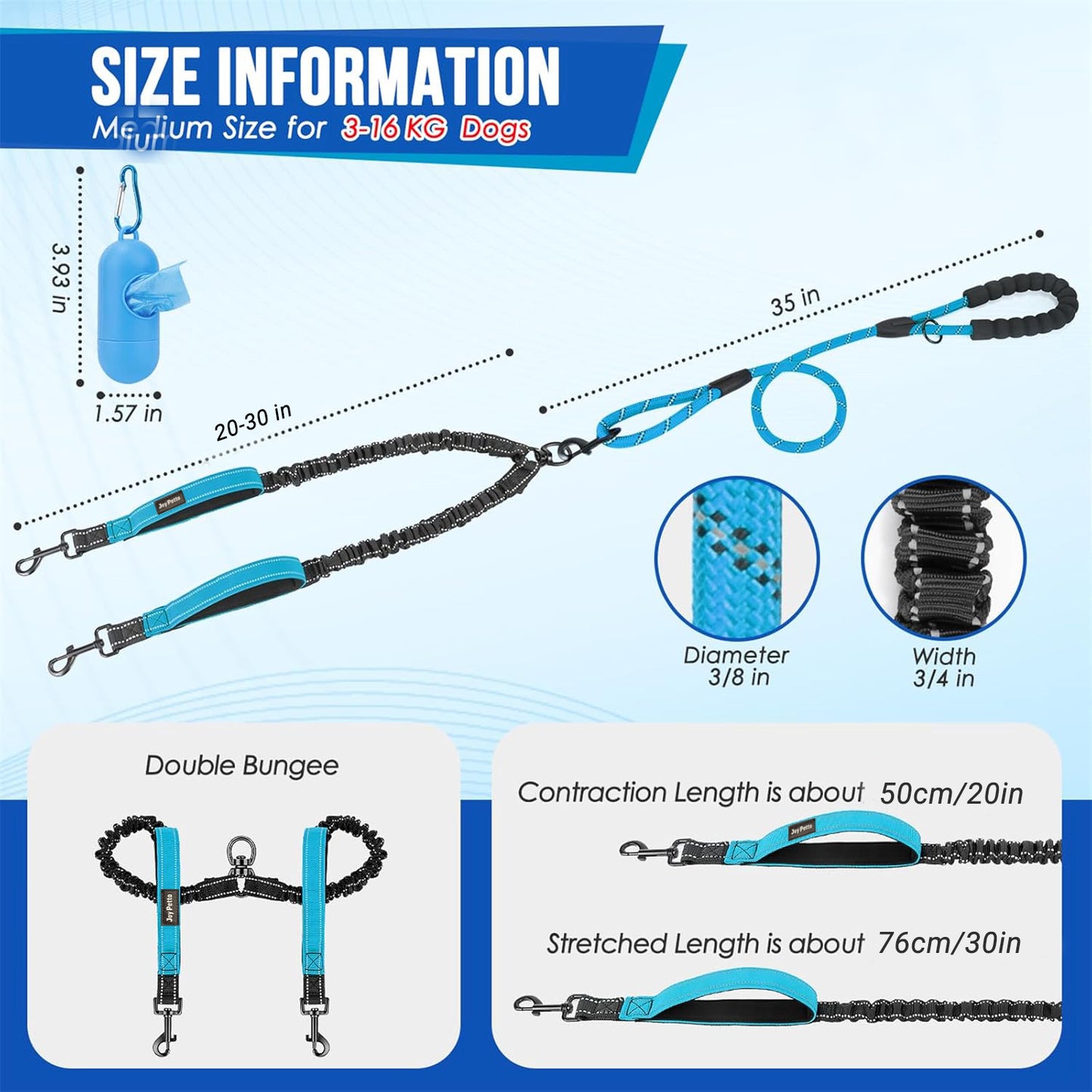 JoyPetto No-Tangle Double Dog Leash with 360° Swivel & Padded Handles
