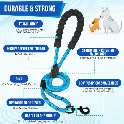 JoyPetto No-Tangle Double Dog Leash with 360° Swivel & Padded Handles