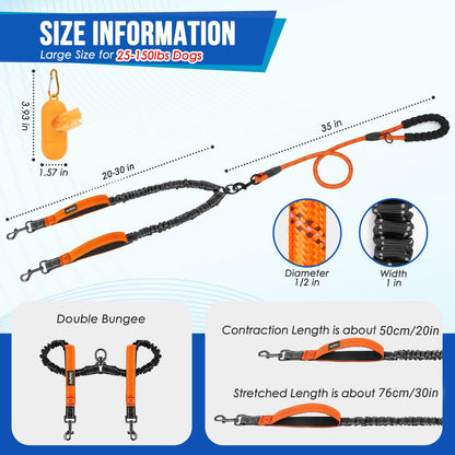 JoyPetto No-Tangle Double Dog Leash with 360° Swivel & Padded Handles