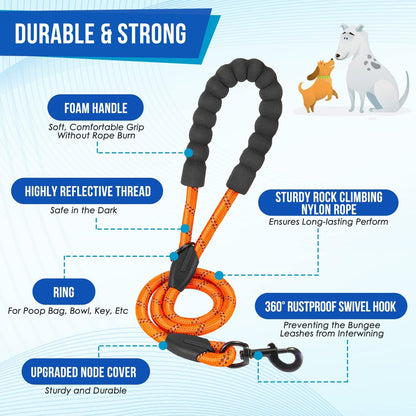 JoyPetto No-Tangle Double Dog Leash with 360° Swivel & Padded Handles
