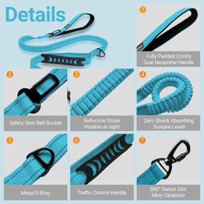 JoyPetto No-Pull Bungee Dog Leash with Seatbelt Clip & Dual Handles