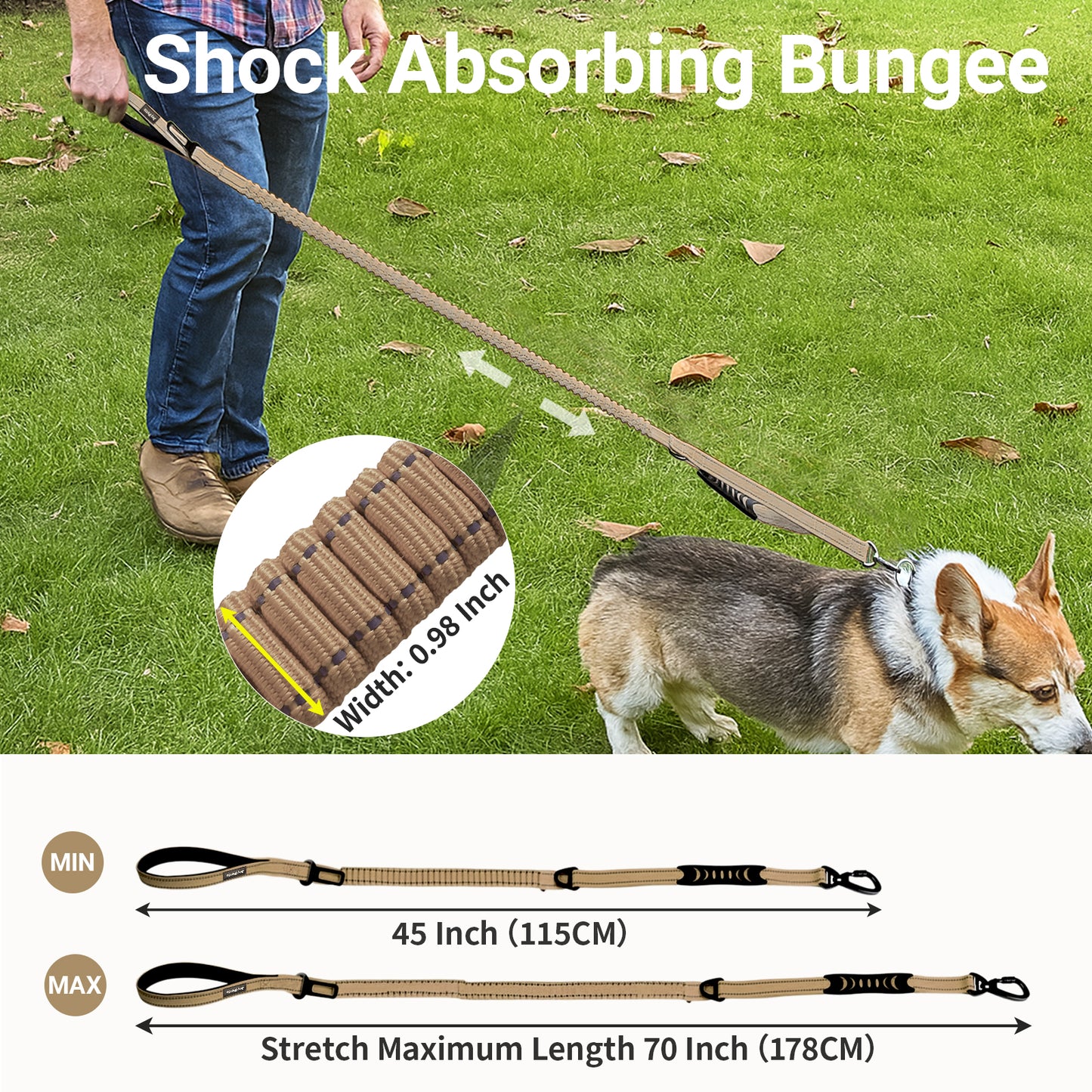 JoyPetto No-Pull Bungee Dog Leash with Seatbelt Clip & Dual Handles