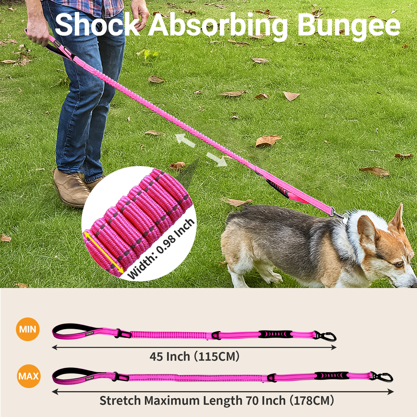 JoyPetto No-Pull Bungee Dog Leash with Seatbelt Clip & Dual Handles
