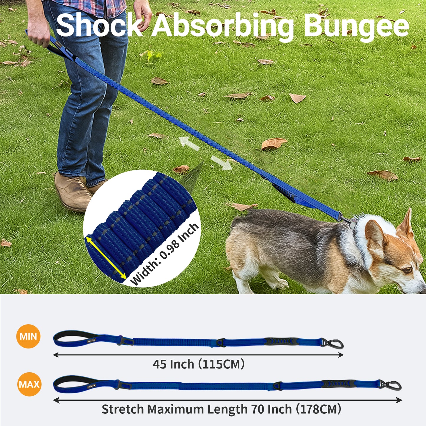 JoyPetto No-Pull Bungee Dog Leash with Seatbelt Clip & Dual Handles