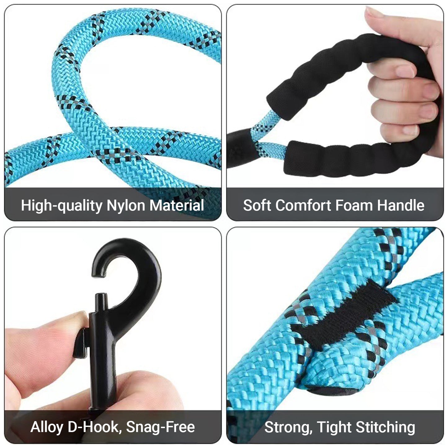 JoyPetto 6 ft Reflective Rope Dog Leash with Dual Traffic Handles