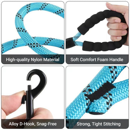 JoyPetto 6 ft Reflective Rope Dog Leash with Dual Traffic Handles