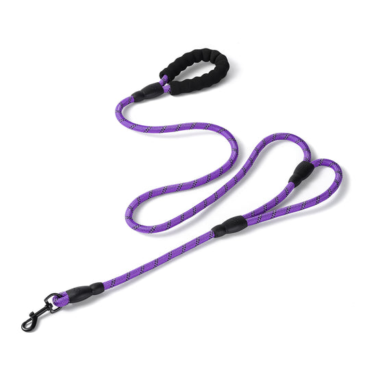 JoyPetto 6 ft Reflective Rope Dog Leash with Dual Traffic Handles