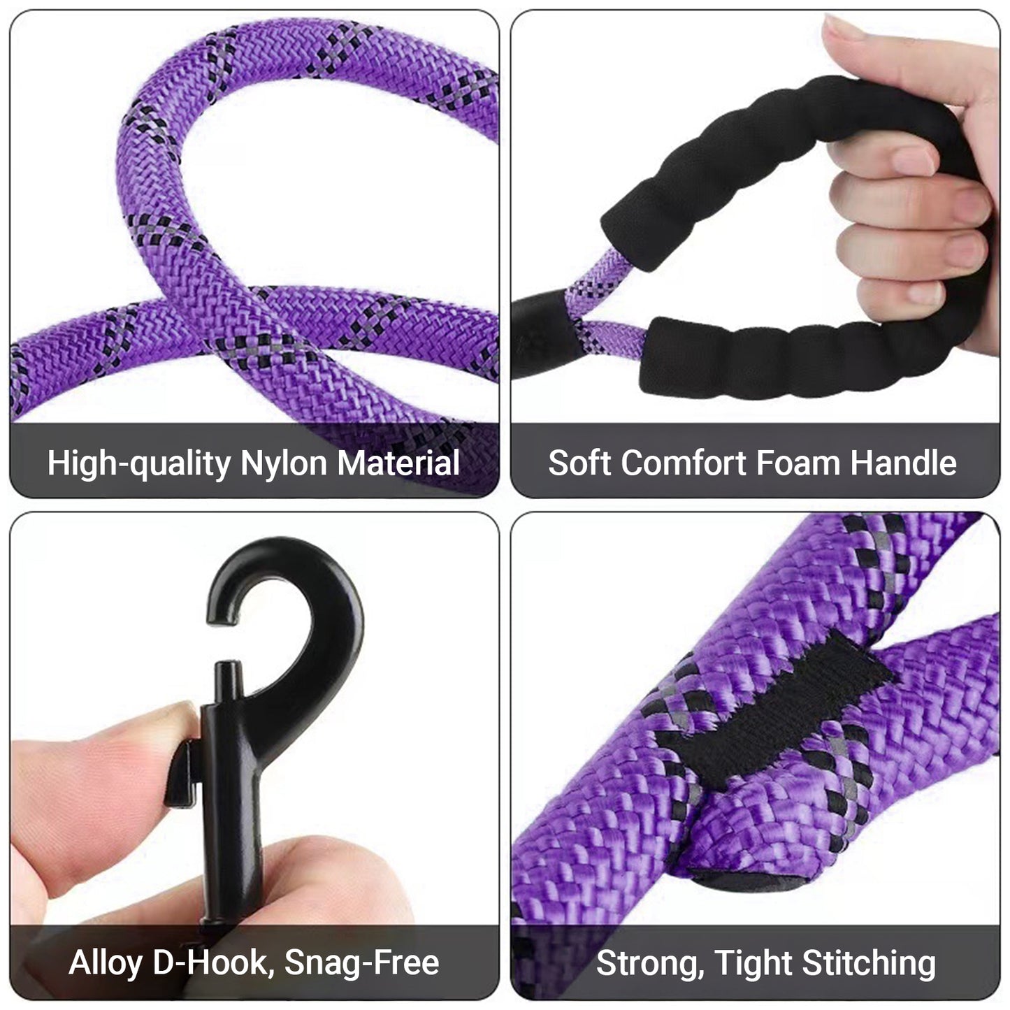 JoyPetto 6 ft Reflective Rope Dog Leash with Dual Traffic Handles
