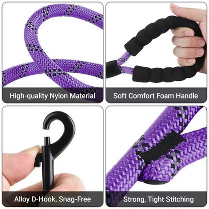 JoyPetto 6 ft Reflective Rope Dog Leash with Dual Traffic Handles