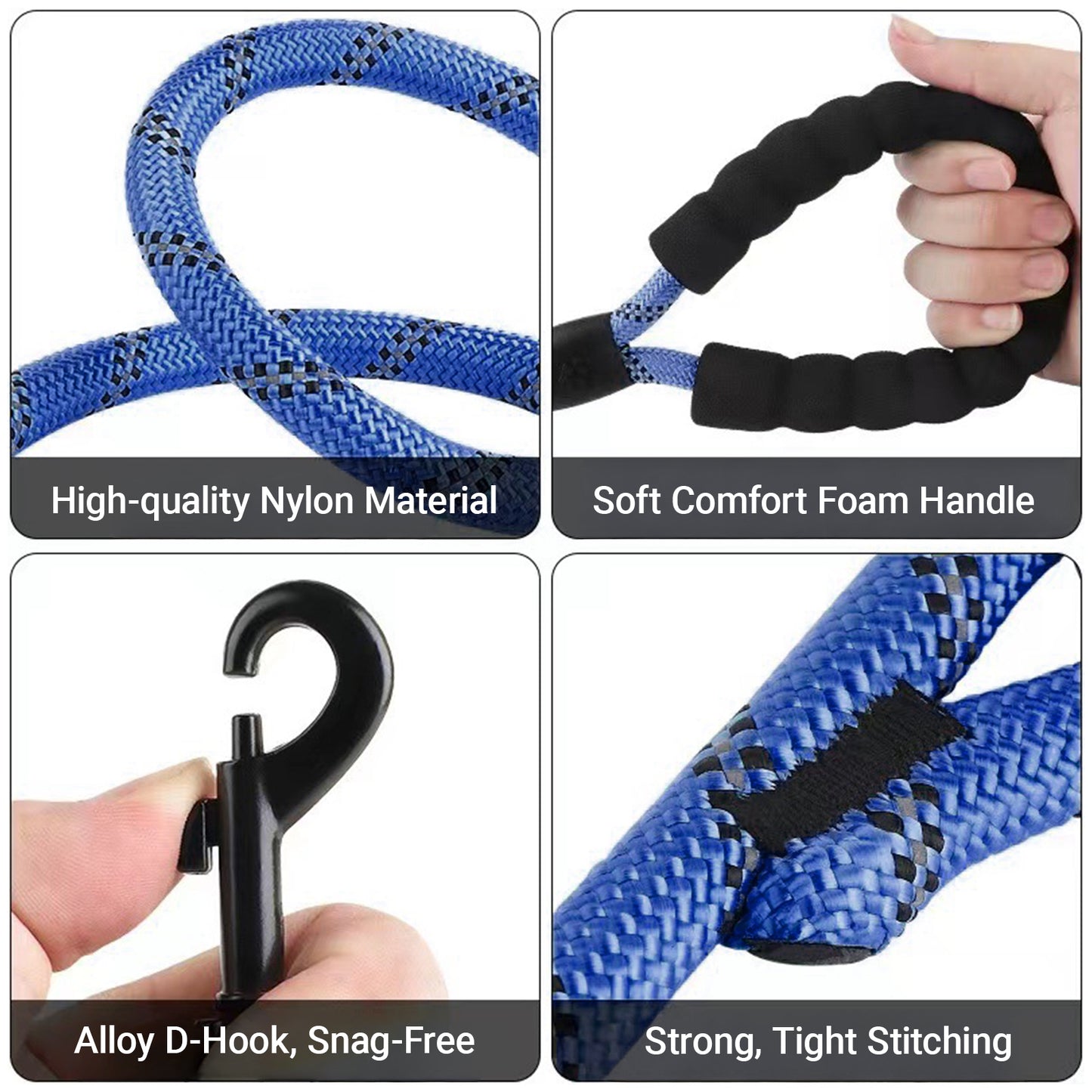 JoyPetto 6 ft Reflective Rope Dog Leash with Dual Traffic Handles