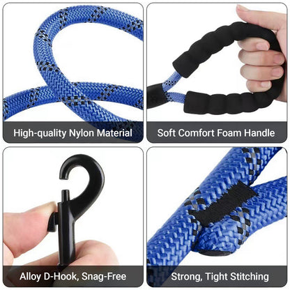 JoyPetto 6 ft Reflective Rope Dog Leash with Dual Traffic Handles