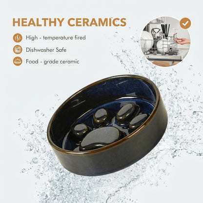 JoyPetto Elevated Ceramic Slow Feeder & Water Bowl Set with Stand