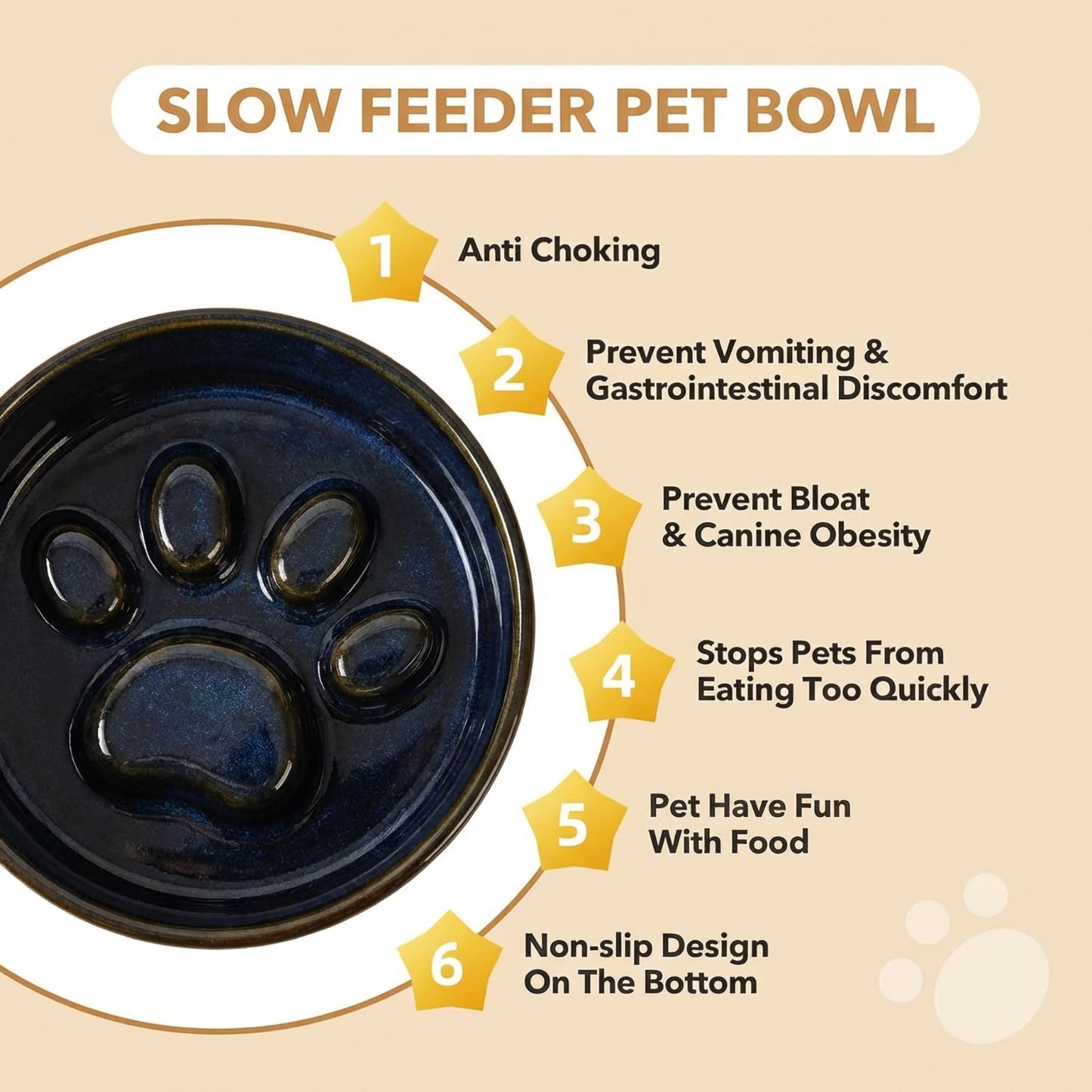 JoyPetto Elevated Ceramic Slow Feeder & Water Bowl Set with Stand