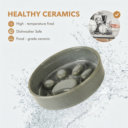 JoyPetto Elevated Ceramic Slow Feeder & Water Bowl Set with Stand