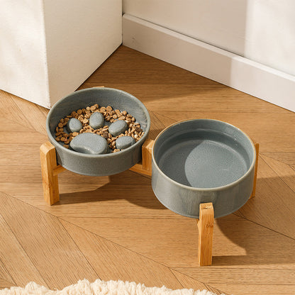 JoyPetto Elevated Ceramic Slow Feeder & Water Bowl Set with Stand